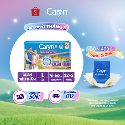 [Tặng Miếng Ngẫu Nhiên] Tã/Bỉm Quần Người Lớn Caryn siêu thấm dành Cho Người Già Size L 12 miếng
