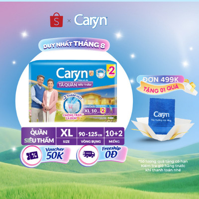 [Tặng Miếng Ngẫu Nhiên] Tã/Bỉm Quần Người Lớn Caryn siêu thấm dành Cho Người Già Size  XL 10 miếng