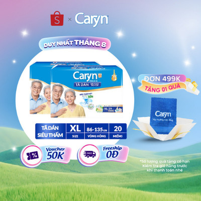 Bộ 2 Tã/Bỉm dán người lớn siêu thấm Caryn dành cho người hạn chế khả năng đi lại Size XL (10/20pcs)