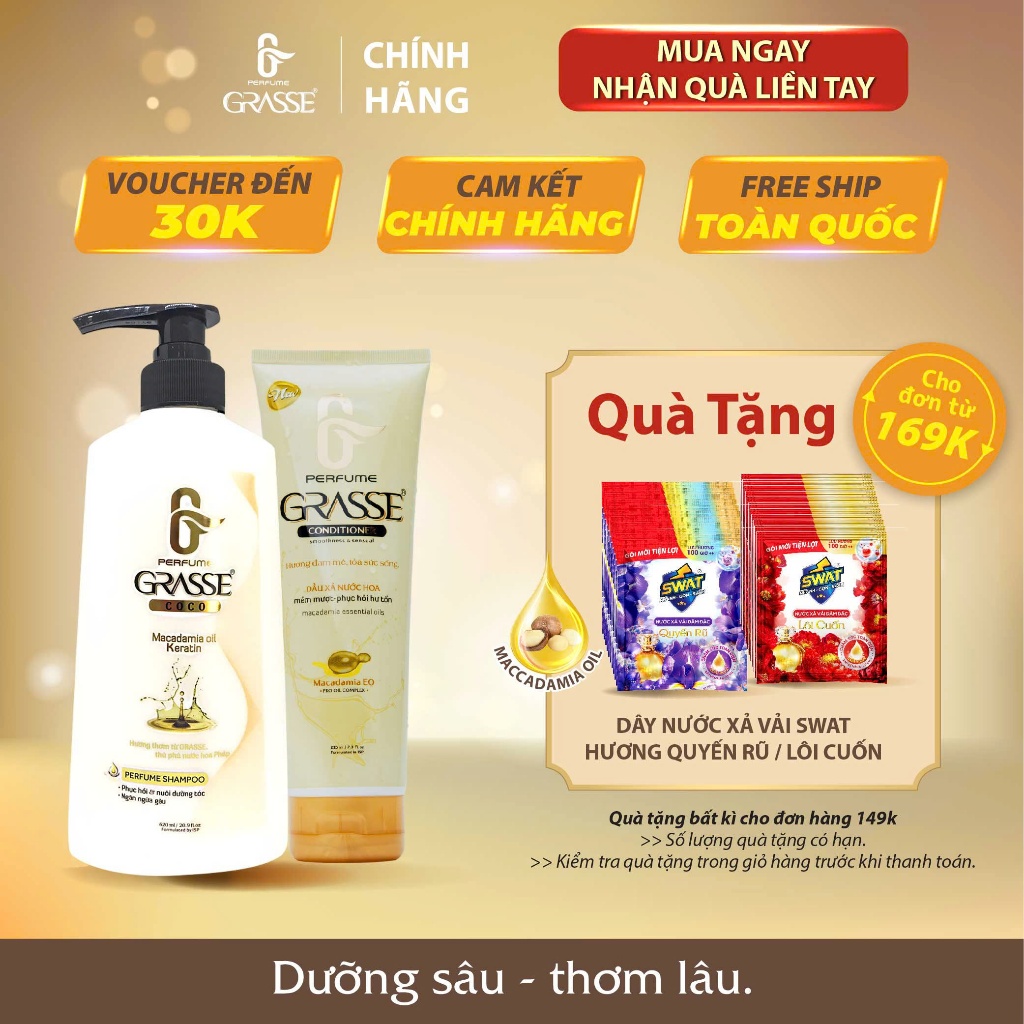 GRASSE - COMBO Dầu Gội Nước Hoa 620ml + Dầu Xả Nước Hoa Pháp 216ML