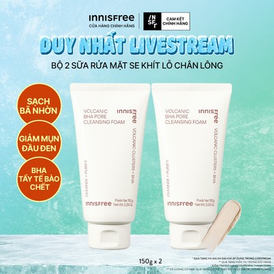 INNISFREE x Bộ 2 Sữa rửa mặt se khít lỗ chân lông Innisfree Volcanic Pore BHA Cleansing Foam 150g
