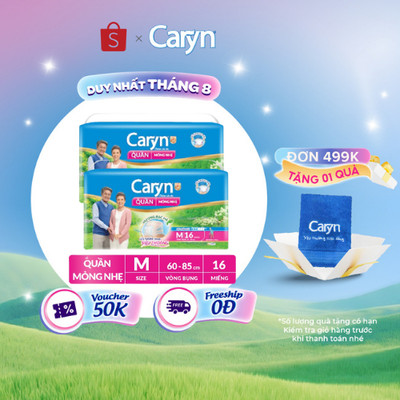 [V] Bộ 2 Tã/Bỉm Quần Người Lớn Caryn Mỏng Thoáng Chống Tràn Dành Cho Người Già Có Thể Tự Đi Lại Size M/L/XL