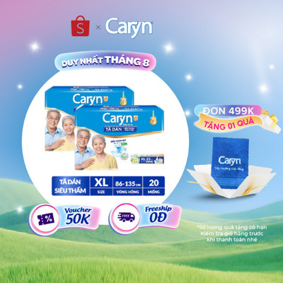 [V] Bộ 2 Tã/Bỉm dán người lớn siêu thấm Caryn dành cho người hạn chế khả năng đi lại size S/M/L/XL