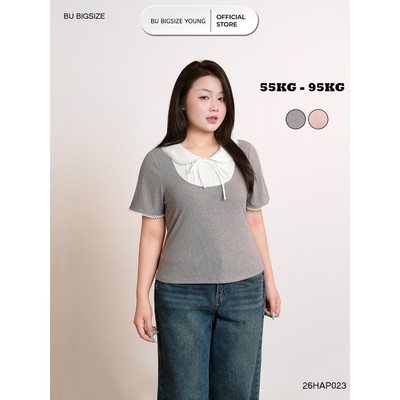 Áo thun phối cổ và ren tay BIGSIZE (55kg đến 95kg) – 26HAP023 - [BU Bigsize]