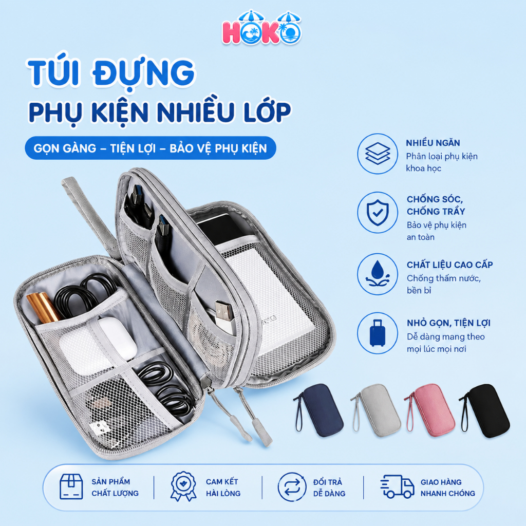 Túi đựng phụ kiện điện thoại nhiều ngăn HOKO túi đựng phụ kiện chống nước chống bụi gọn gàng, lịch sự có dây đeo