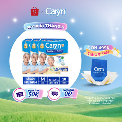 Bộ 3 Tã/Bỉm dán người lớn siêu thấm Caryn dành cho người hạn chế khả năng đi lại Size M (10/20/40pcs)