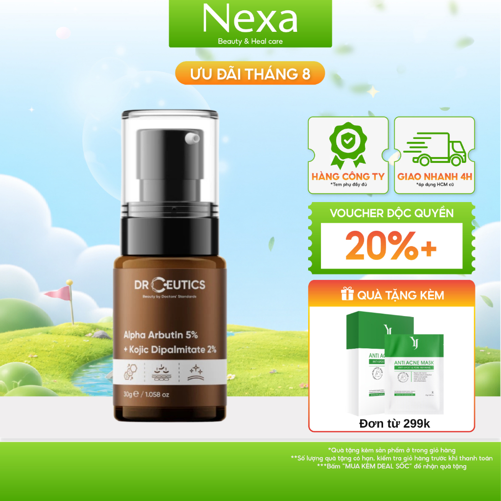 Serum DrCeutics Alpha Arbutin Làm Sáng Da Mờ Nám Alpha Arbutin 5% Và Kojic Dipalmitate 2% (30gram)