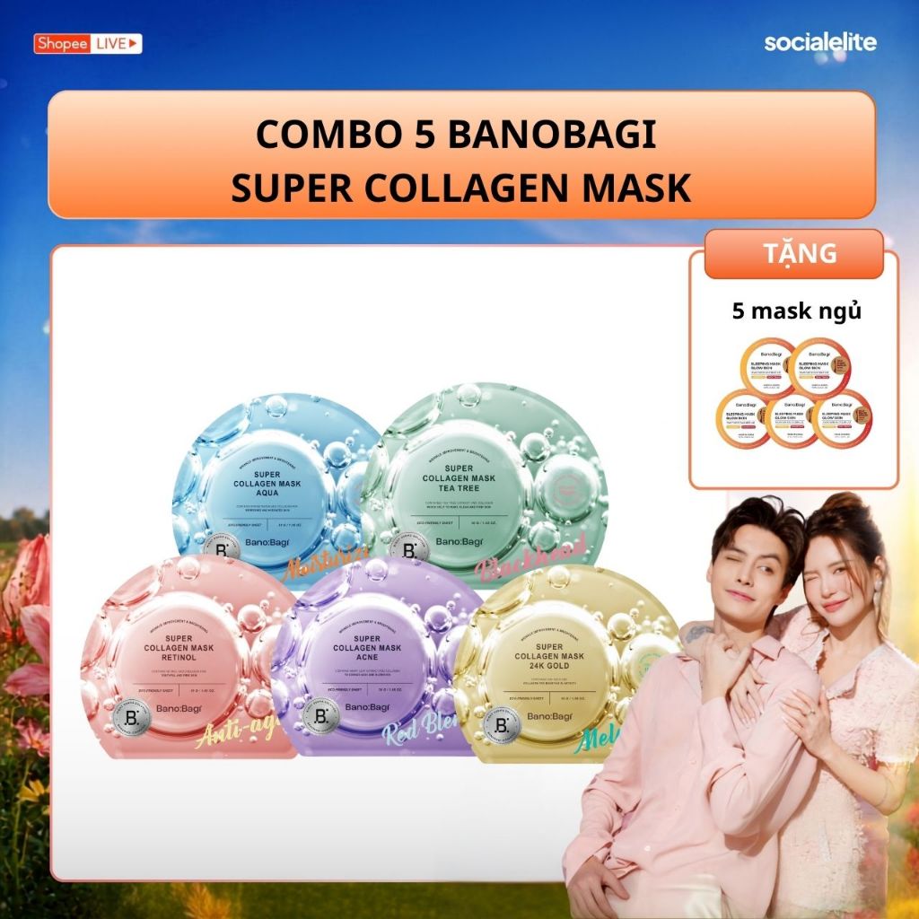 [LC] [SPD] [ MUA 5 TẶNG 5 mask ngủ ] COMBO 5 Miếng Mặt Nạ BANOBAGI Super Collagen Hỗ Trợ Dưỡng Ẩm, D