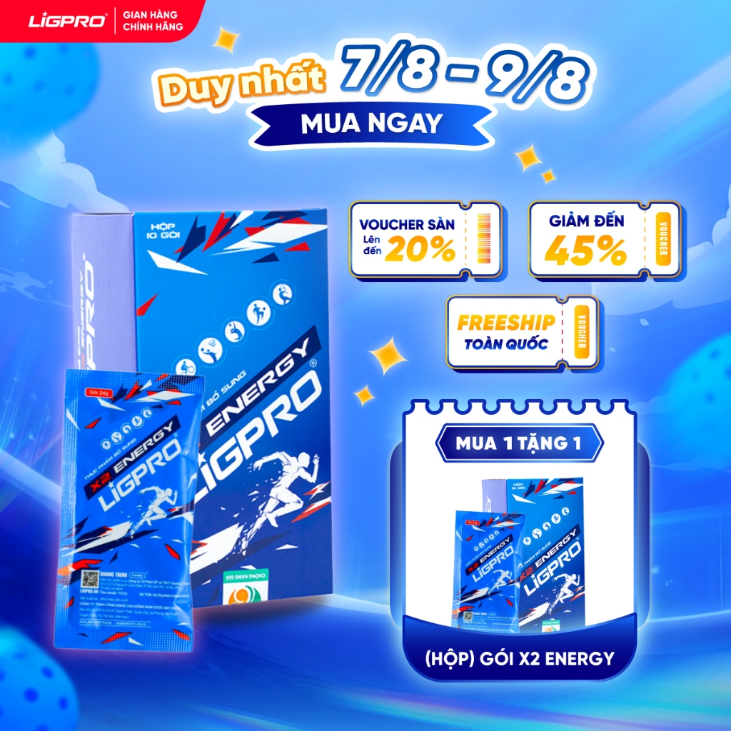 Hộp X2 Energy LIGPRO, Thức Uống Thể Thao Bổ Sung Năng Lượng Bù Nước Bù Điện Giải Hộp 10 Gói