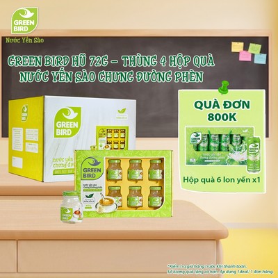 THÙNG 4 Hộp quà 6 Hũ Nước Yến Sào Chưng Đường Phèn Green Bird Thanh Mát Dễ Uống - Hũ 72g
