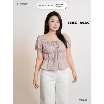 Áo kiểu cổ vuông nhún chun thân BIGSIZE (55kg đến 95kg) – 	26HA041 - [BU Bigsize Young]
