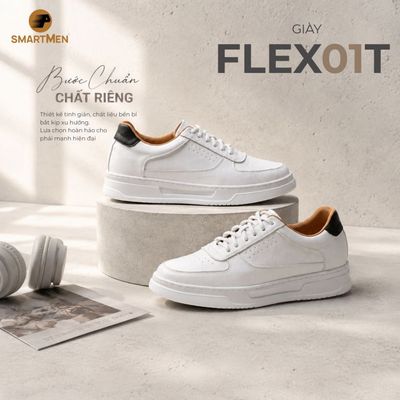 Giày thể thao nam Sneaker Smartmen FLEX-01-T tăng chiều cao 5cm, Siêu nhẹ Da nappa chống nhăn xước