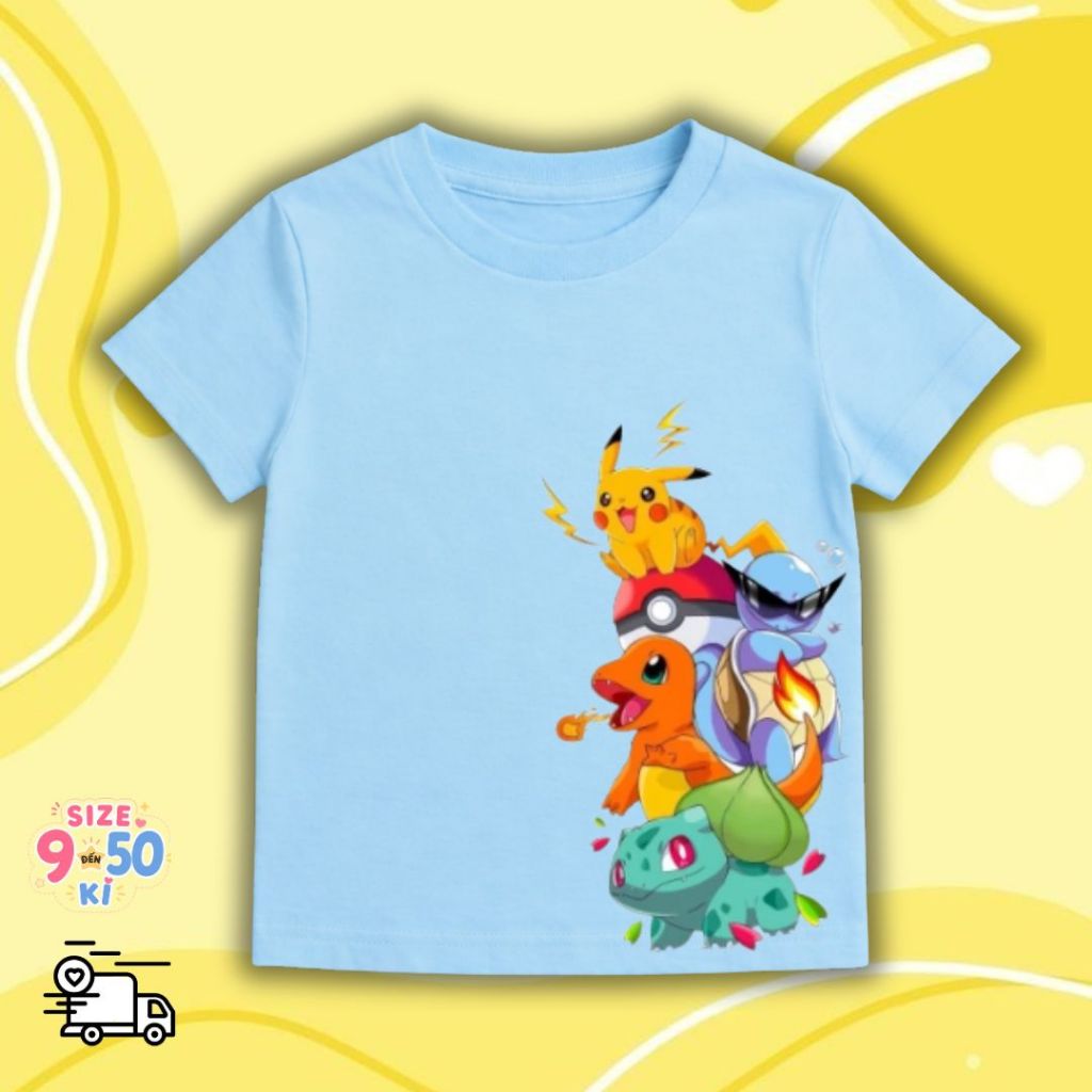 Aó thun trẻ em in hình Pikachu vui nhộn đáng yêu