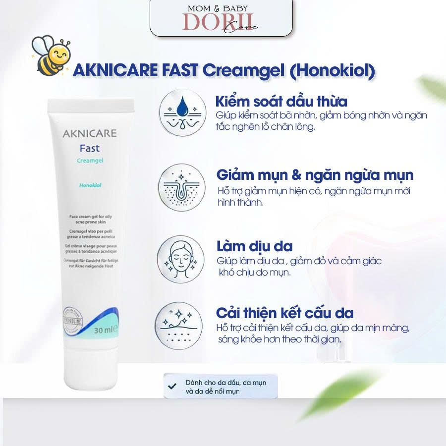 Aknicare Kem Giảm Nhờn Mụn Fast Creamgel 30ml