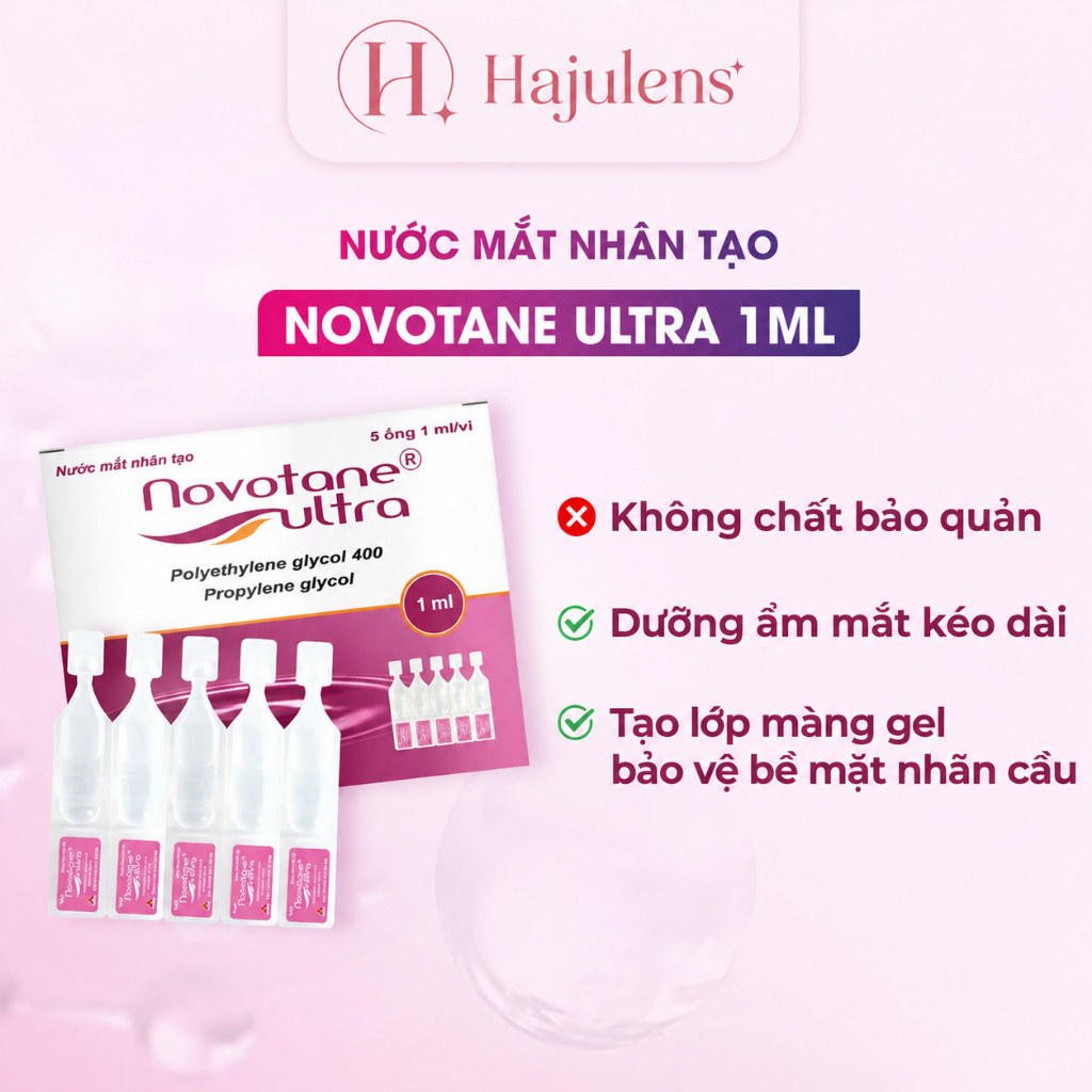 Nước nhỏ mắt nhân tạo Novotane Ultra giúp bảo vệ mắt, dưỡng ẩm, giảm khô mỏi mắt cho người mang lens