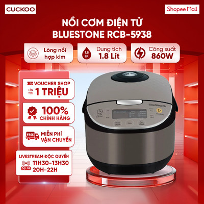 Nồi cơm điện tử BlueStone RCB-5938 1.8 Lít | Công suất 860W | Lòng nồi hợp kim nhôm 5 lớp