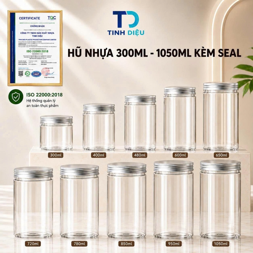 COMBO 5 HŨ NHỰA PET PHI 85 DUNG TÍCH 250-1050ML - HŨ ĐỰNG HẠT, BÁNH KẸO, TRÁI CÂY SẤY, THỰC PHẨM KHÔ