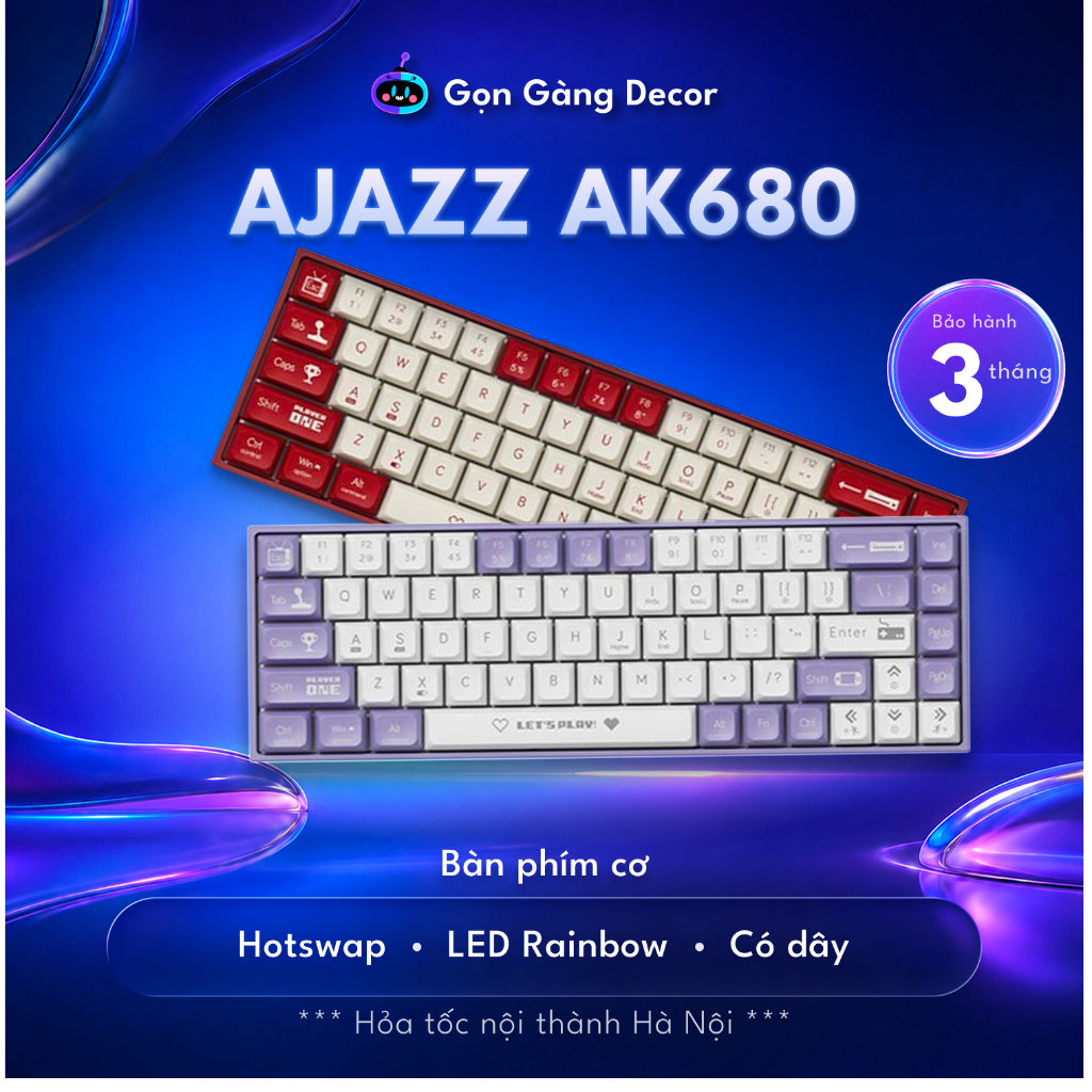 Bàn phím cơ HOTSWAP AJAZZ AK680, NHỎ GỌN, LED NHIỀU HIỆU ỨNG, Gongangshop