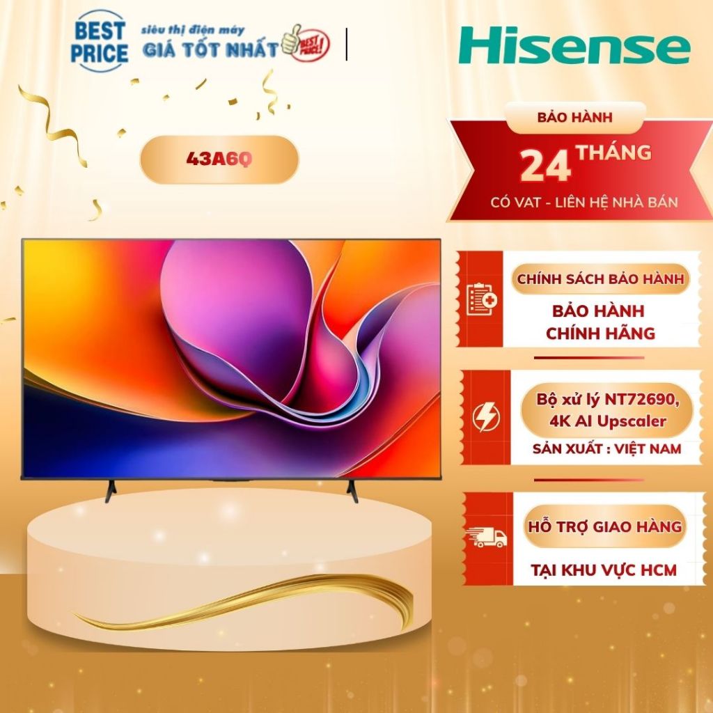 43A6Q Smart Tivi Hisense 4K 43 inch, model 2025, giọng nói Tiếng Việt qua ứng dụng Vidaa 43A6Q