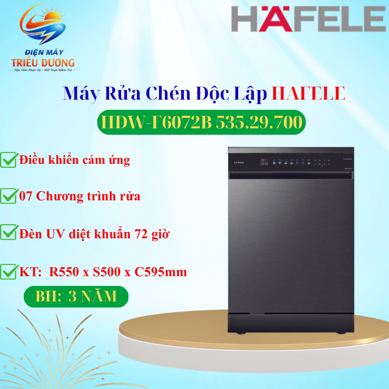 MÁY RỬA CHÉN HAFELE HDW-F6072B 535.29.700 Đèn UV diệt khuẩn giúp sạch khuẩn