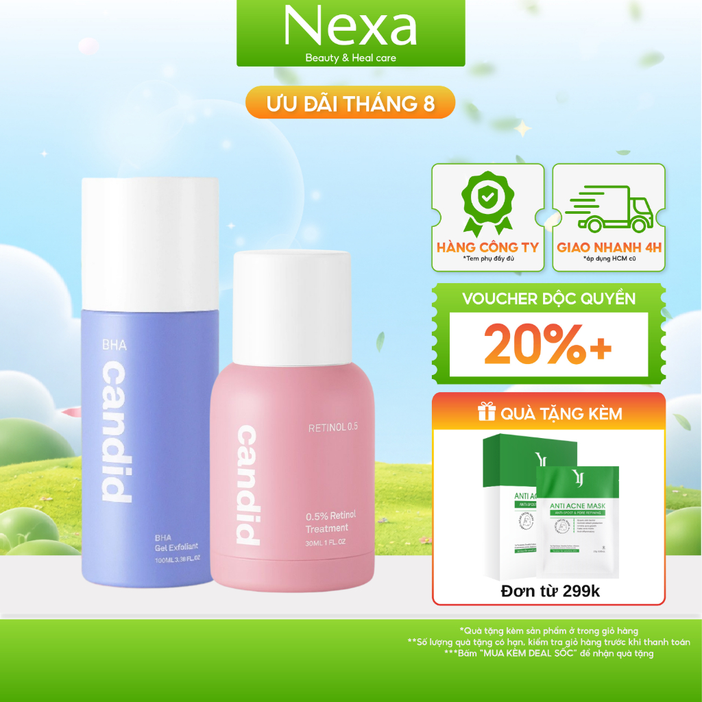Bộ Đôi Hỗ Trợ Cải Thiện Da Toàn Diện Candid Retinol 0.5% 30ml & Hoạt Chất BHA 100ml