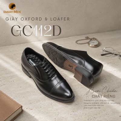 Giày Oxford kết hợp Loafer GC-112-D SMARTMEN tăng 6cm chiều cao- Giả dây, da bò cao cấp, đế Phíp gỗ