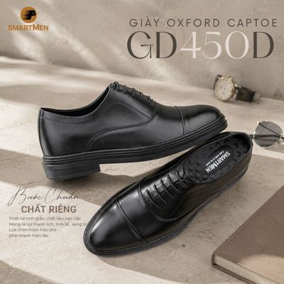 Giày Oxford Captoe GD450-D Da bò SMARTMEN Đế cao su đúc nguyên khối. Tăng chiều cao 5cm