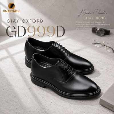 TĂNG chiều cao 8CM Giày Oxford công thái học SMARTMEN GD999 Đen, Da bò cao cấp,Đế cao su nguyên khối