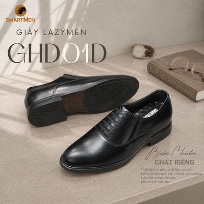 KHÔNG CẦN BUỘC DÂY Giày đế hơi Da bò GHD-01-D SMARTMEN,  Lazymen shoe, Tăng 5cm chiều cao