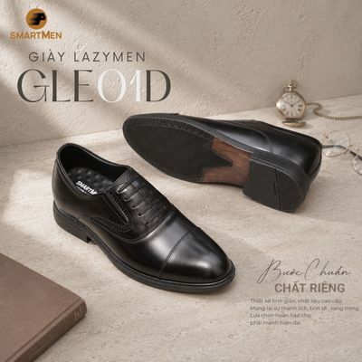 Giày tây GLE-01-D kiểu dáng Lazymen không buộc dây. Da bò cao cấp, đế cao su đúc nguyên khối, có khâu đế.