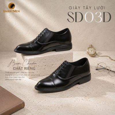 [BÁN CHẠY ] Giày siêu nhẹ GIẢ DÂY Tăng 5cm chiều cao SMARTMEN SD-03 Đen , Da bò cao cấp, BH 15 tháng