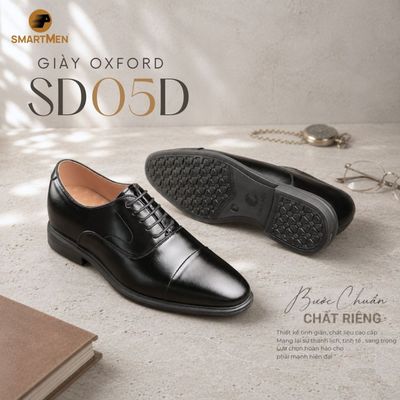 [OXFORD ĐẾ IP SIÊU NHẸ] Giày công sở SD-05-D SMARTMEN tăng chiều cao 5cm mũi vuông, Da bò nhập khẩu