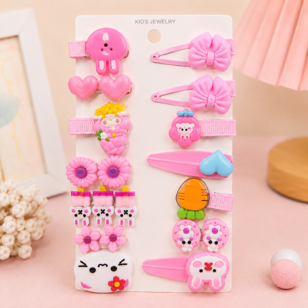 Set Kẹp Tóc 14CT BIBY Bé Gái Hoạ Tiết Dễ Thương, Kẹp Tóc Cho Bé