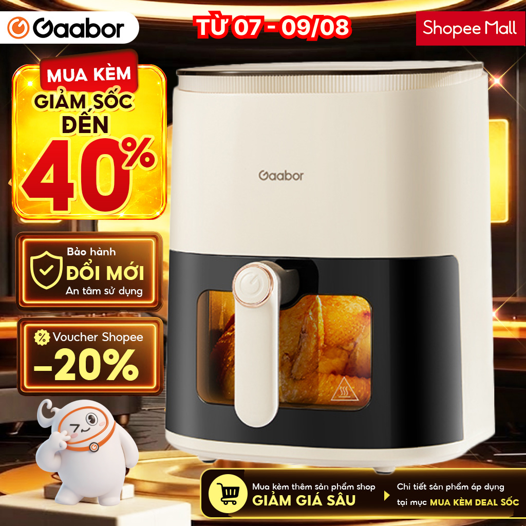 Nồi chiên không dầu 5L Gaabor AF-45T01A cảm ứng tuần hoàn khí nóng 360 menu màu mặt kính quan sát