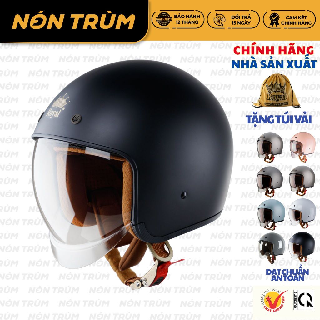 Mũ Bảo Hiểm 3/4 Royal M139 Có Kính Âm Chính Hãng - Size M L XL - Nam Nữ Đi Xe Máy - BH12t - Nón Trùm