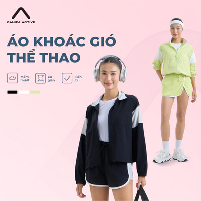 Áo khoác gió thể thao nữ mỏng nhẹ, cản gió tốt, form rộng phối màu phong cách thể thao năng động CANIFA 6OT26S001