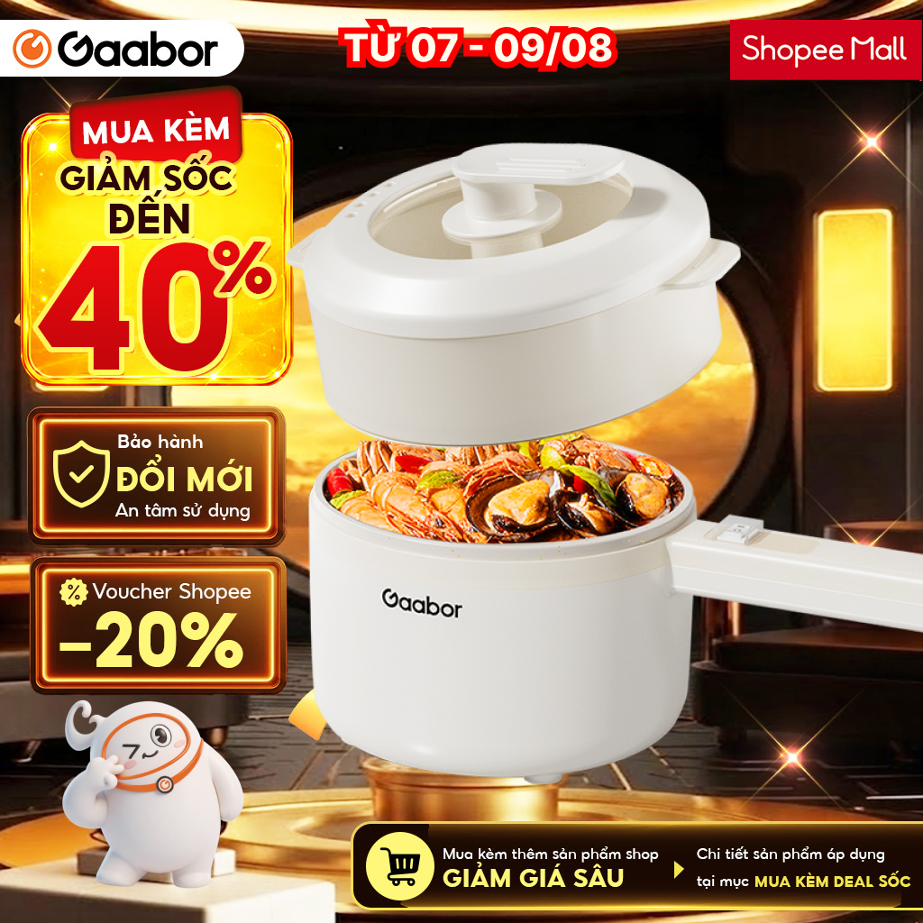 Nồi lẩu điện cầm tay đa năng Gaabor EC-30M01A dung tích 2.5L công suất 600W chống dính kèm xửng hấp
