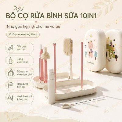 Hộp cọ bình sữa Silicon gấp gọn tiện lợi khi mang theo dễ dàng,1 hộp với 6 chức năng dùng cho mọi loại bình