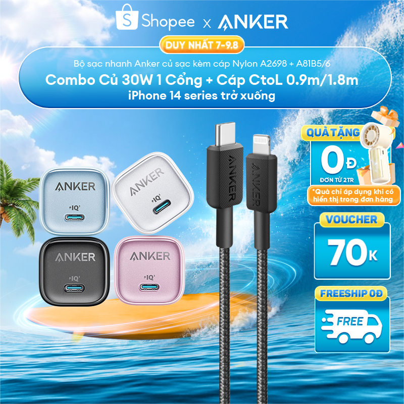 [SVIP] Combo sạc nhanh ANKER 20W/30W cho iP8-14 -Củ Zolo 20W/30W 1C & Cáp Dù CtoL MFi - A2699/8+A81B