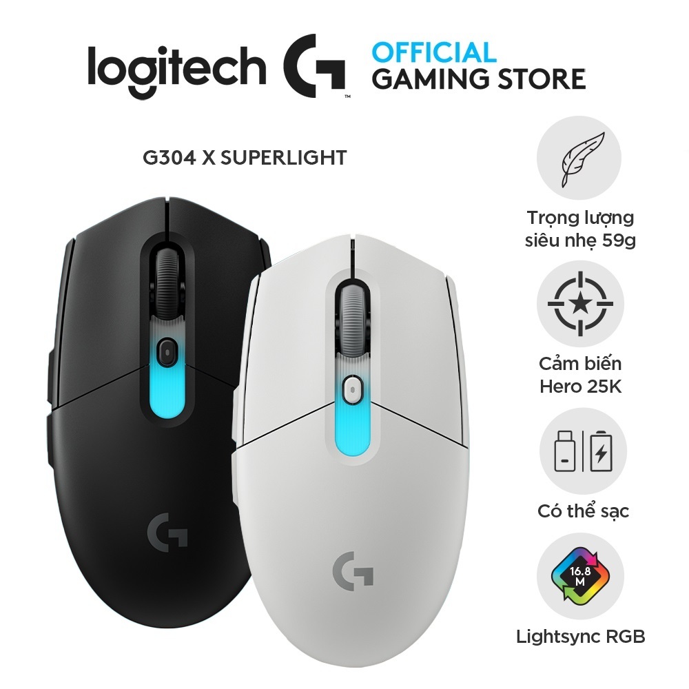 Logitech G304 X Superlight Wireless Gaming Mouse - 59g, HERO 44K, LIGHTSYNC RGB, LIGHTSPEED, Bluetoo