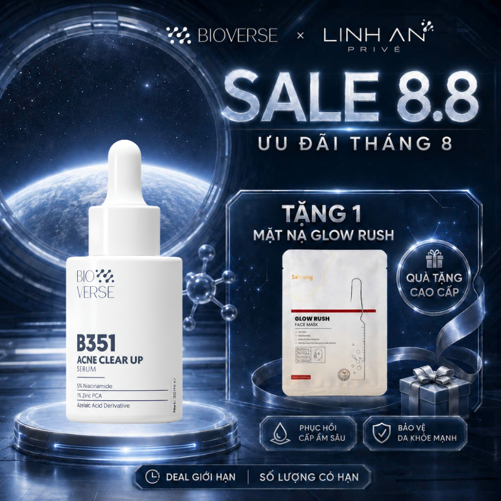Tinh Chất Niacinamide 5% + Zinc 1% Hỗ Trợ Mụn Bioverse B351 Acne Clear Up Serum 30ml
