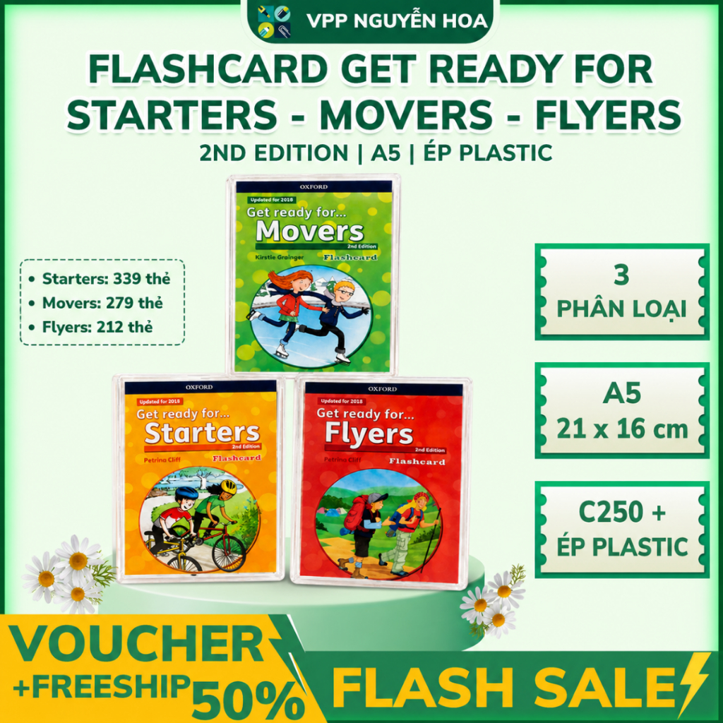 Flashcard Get Ready For Starters Movers Flyers A5 Ép Plastic Thẻ Học Từ Vựng Cambridge