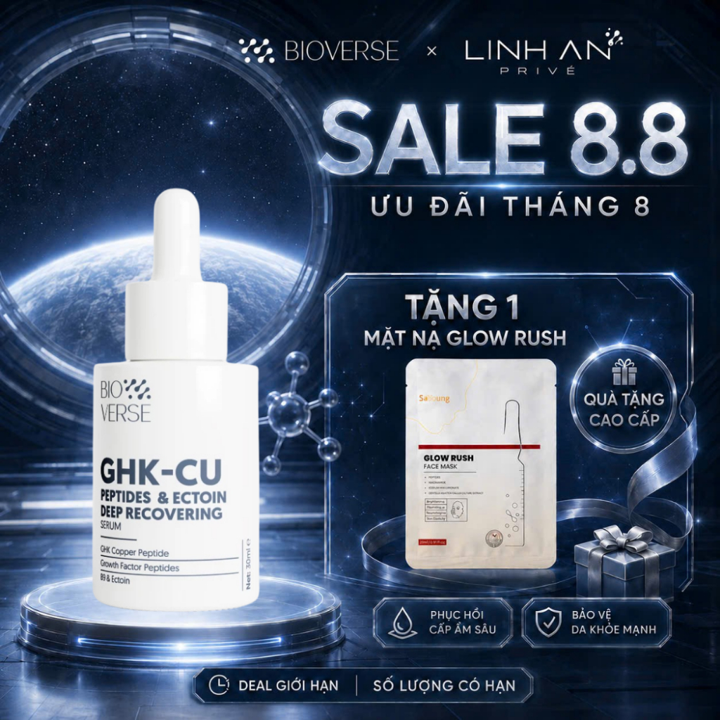 Serum Đồng Peptides Tăng sừng khỏe Bioverse GHK-Cu Peptides & Ectoin Deep Recovering Serum 30ml