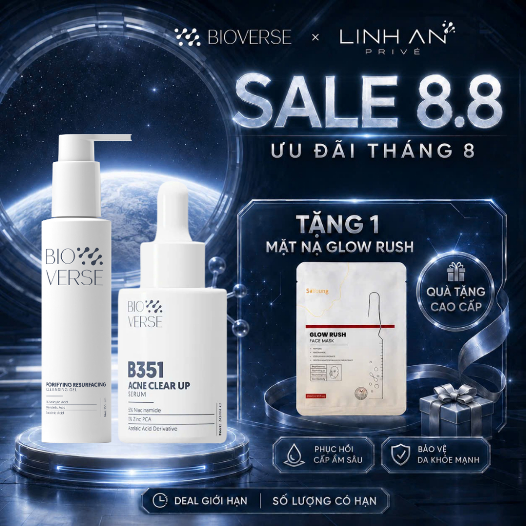 Combo Làm sạch sâu & Hỗ trợ mụn Mờ Thâm Bioverse - Bao gồm Sữa rửa mặt + Serum B351