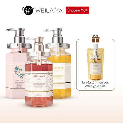 Combo 3 chai Sữa tắm nước hoa, trắng da toàn thân Weilaiya chiết xuất cánh hoa phù hợp cho mọi loại da 450ml