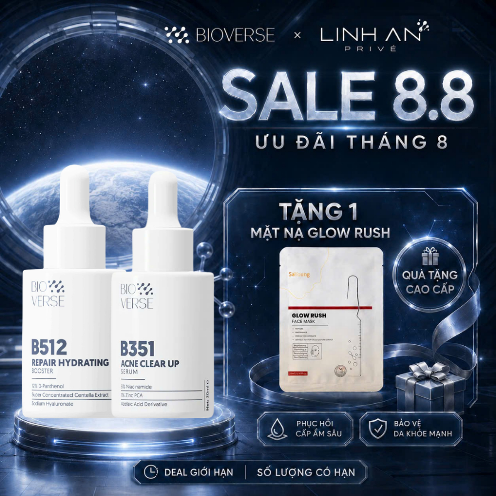 Bộ đôi phục hồi & sáng mịn da (B512 Repair Hydrating Booster + B351 Acne Clear up Serum)