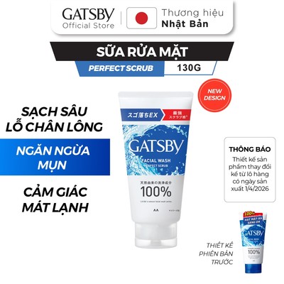 Sữa rửa mặt GATSBY Facial Wash Perfect Scrub hạt mát-xa sáng da & mát lạnh 130g
