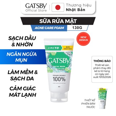 Sữa rửa mặt ngăn ngừa mụn GATSBY Facial Wash Acne Care Foam Ap 130g