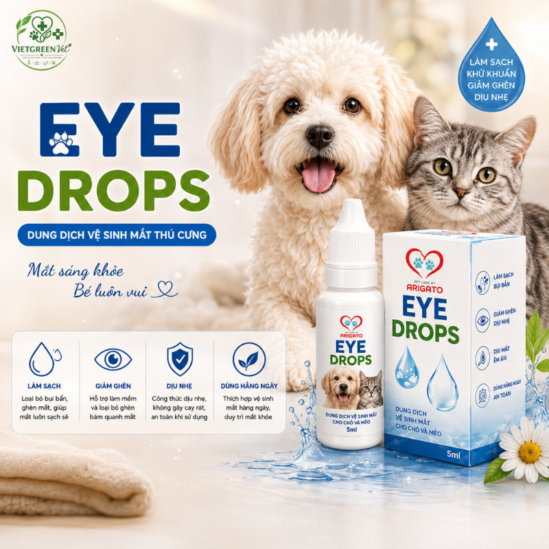 Dung Dịch Vệ Sinh Mắt Eye Drops Arigato Cho Thú Cưng 5ML Làm Sạch Ghèn Mắt Cho Chó Mèo Dịu Nhẹ