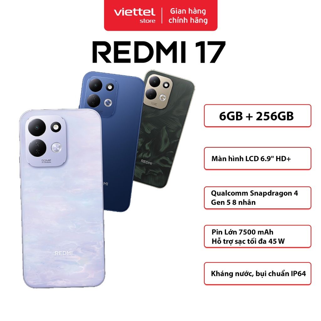 Điện thoại Xiaomi Redmi 17 6GB 256GB | Màn Hình 6.9" | MediaTek Helio G91 Ultra 8 Nhân | Pin 7500mAh